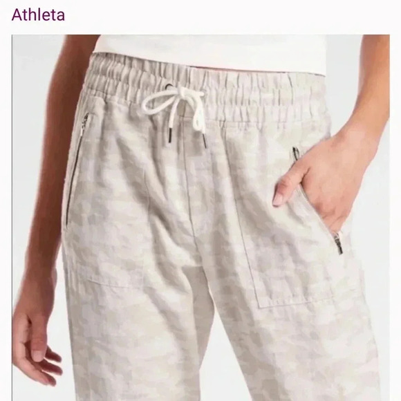 Athleta Tan Camo Print High Rise Cabo Tide Linen Jogger Pants - Picture 2 of 14